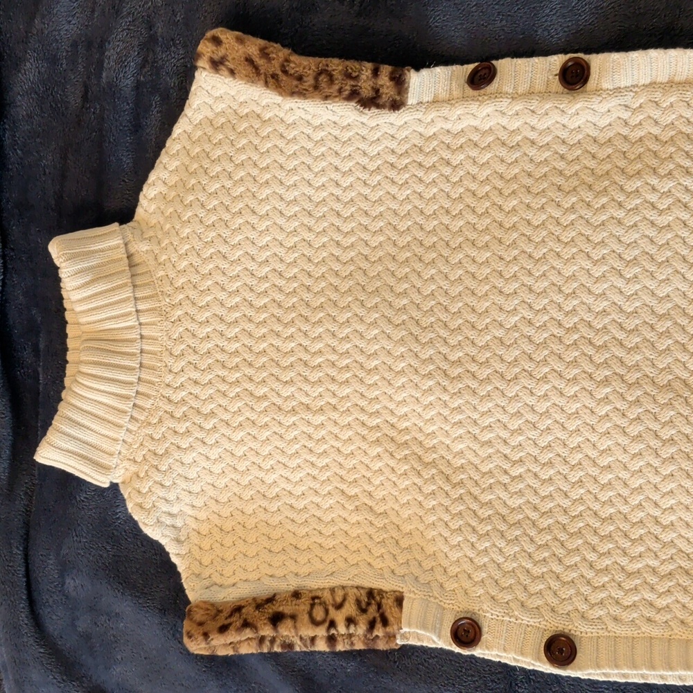 Aspen Kids Turtleneck Poncho Cream Faux Fur Size L 10 Cape Knit - Picture 3 of 11